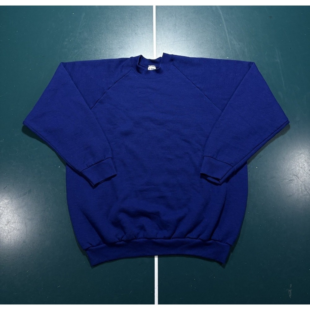 Vintage Crewneck Sweatshirt Men's XL Blue Raglan Sleeve Blank 80s 90s USA EUC